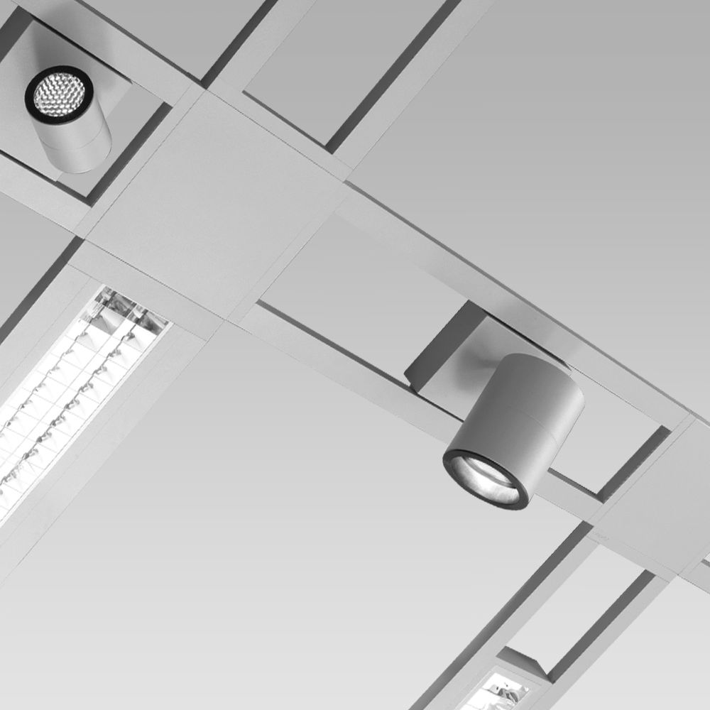 Struttura portante per sistemi di illuminazione modulare, con diverse configurazioni lineari e angolari possibili