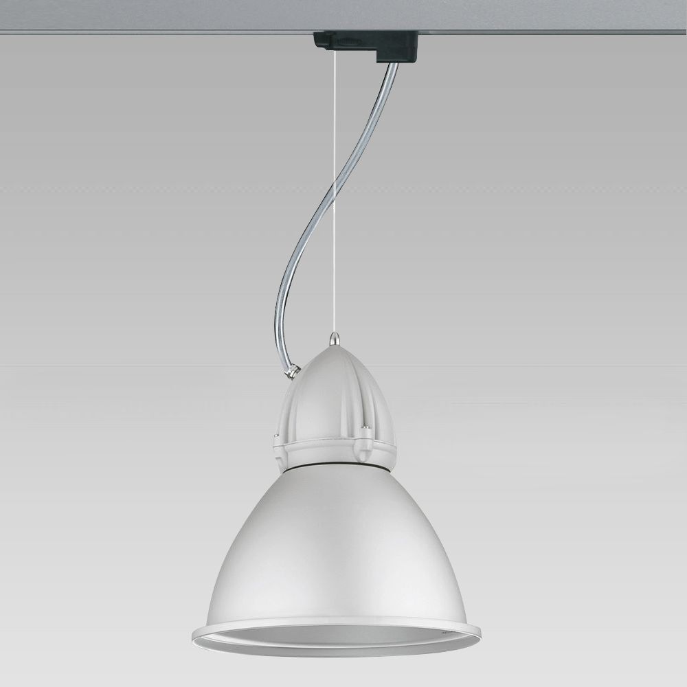 Suspended luminaire for indoor lighting, which cam also be installed on electrified tracks, featuring an industrial design