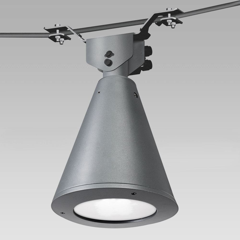 Catenary urban lighting luminaire with a classical conical shape design