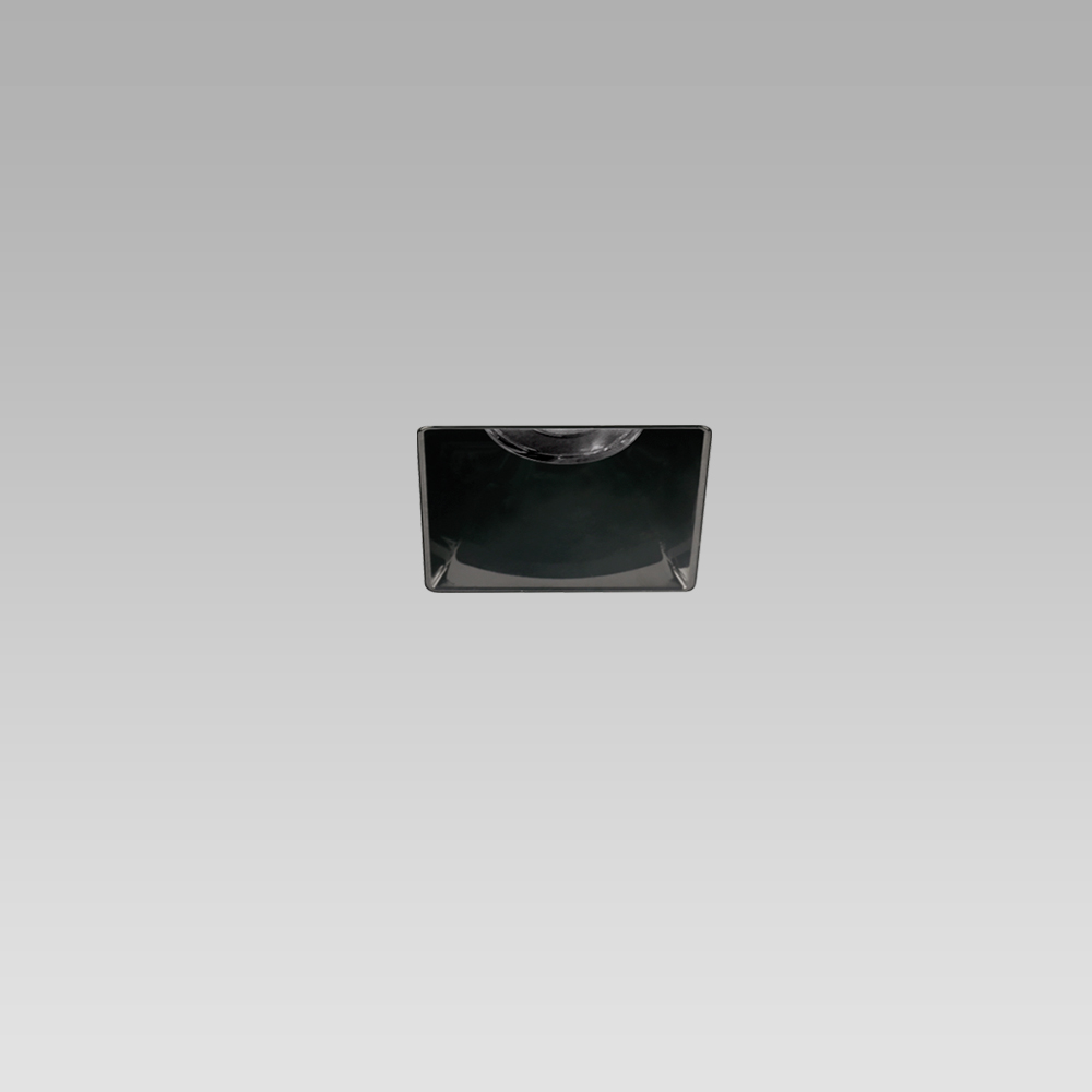 Squared recessed ceiling downlight for interior lighting, trimless, with black optic