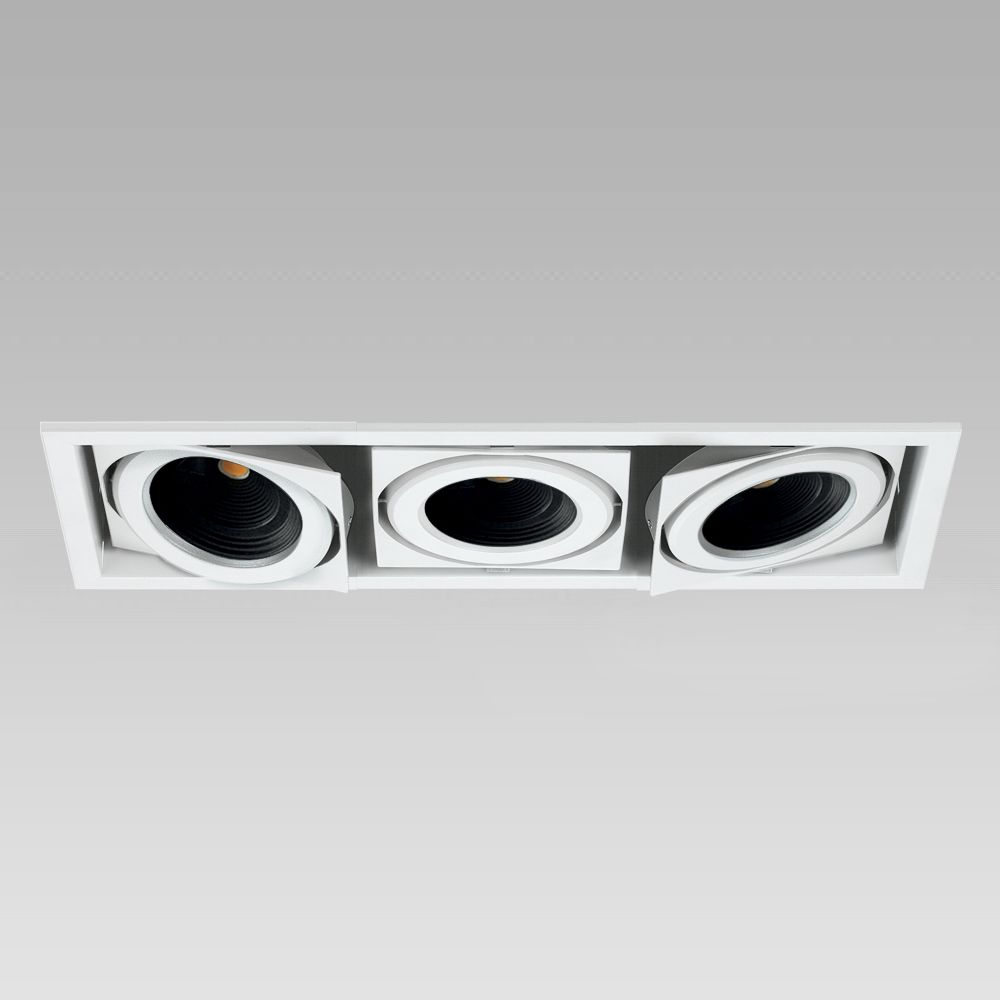 Ceiling recessed downlight for functional lighting of interiors, with adjustable spotlights - 3 spots version