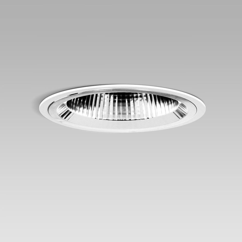 Ceiling recessed luminaire for indoor lighting with elegant round design and high visual comfort