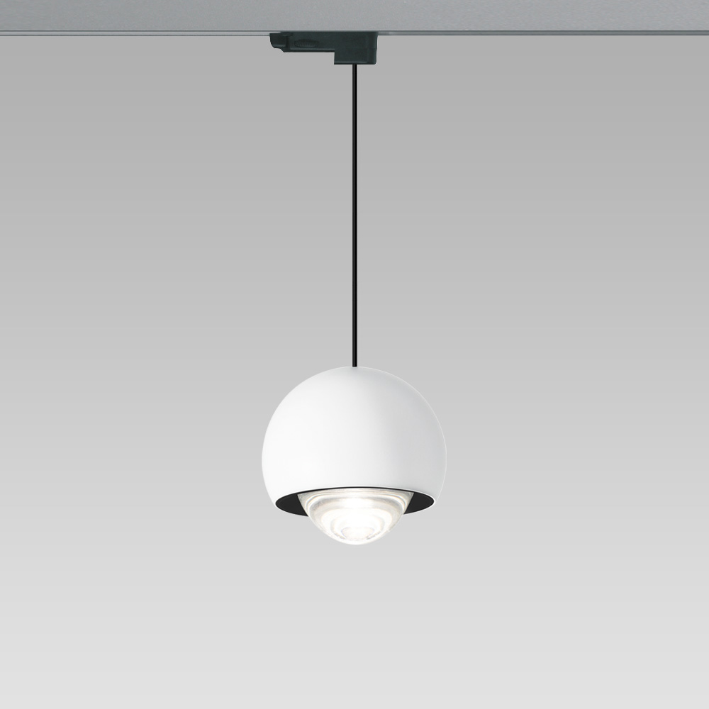 Electrified track and spotlights  Elegantly designed pendant luminaire for interior lighting, also available in track-mounted version