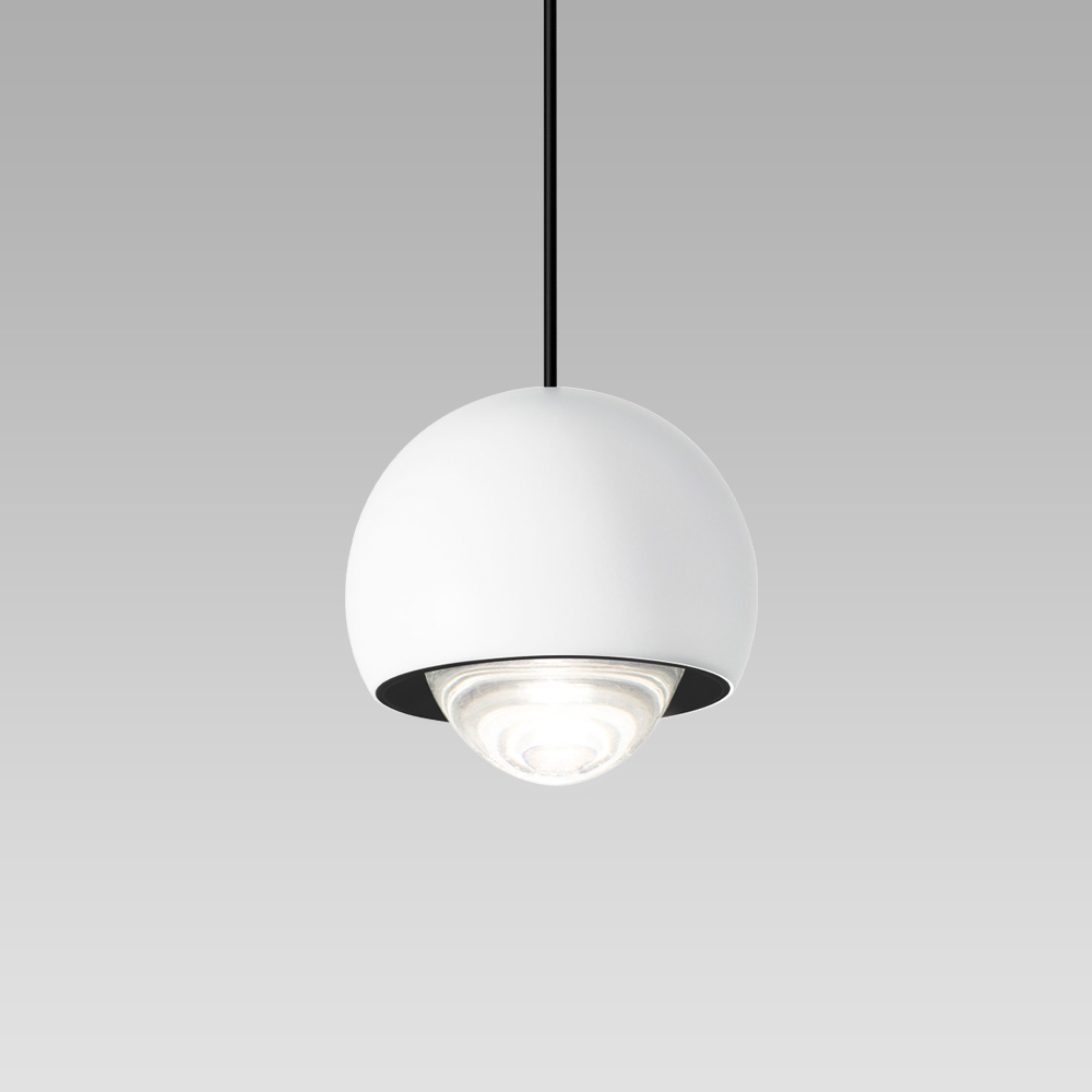 Elegantly designed pendant luminaire for interior lighting, also available in track-mounted version