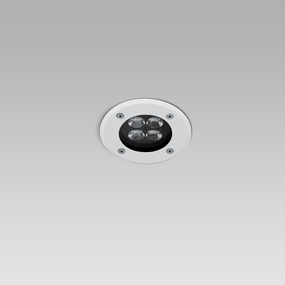 Incassi a soffitto alta protezione Apparecchio da incasso a soffitto ad alta protezione con struttura in alluminio e acciaio inox, per illuminazione di esterni